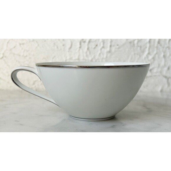 Vintage Noritake Colony China Japan Flat Cup & Saucer Set White Platinum Trim - Picture 6 of 9